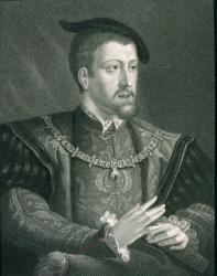 Charles V (1500-58) Holy Roman Emperor & King of Spain, from 'The Gallery of Portraits', published 1833 (engraving) | Obraz na stenu