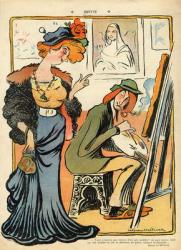 Phryne: caricature of an artist's model, from the back cover of 'Le Rire', 23rd February 1907 (colour litho) | Obraz na stenu