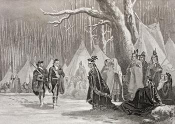 Washington and Gist visit the Indian Queen Alliquippa, from 'Gallery of Historical Portraits', published c.1880 (litho) | Obraz na stenu