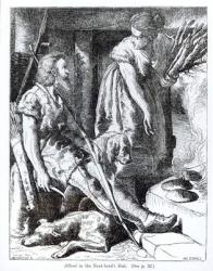Alfred (849-99) in the Neat-herd's hut, engraved by Pearson (engraving) (b&w photo) | Obraz na stenu