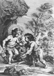 Christ and John the Baptist (engraving) (b/w photo) | Obraz na stenu