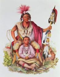 Keokuk or 'Watchful Fox', Chief of the Sauks and Foxes, and his Son, Musewont or 'Long-haired Fox', c.1837, illustration from 'The Indian Tribes of North America, Vol.2', by Thomas L. McKenney and James Hall, pub. by John Grant (colour litho) | Obraz na stenu