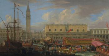 The Bucintoro Departing from the Bacino di San Marco, 1710 (oil on canvas) | Obraz na stenu