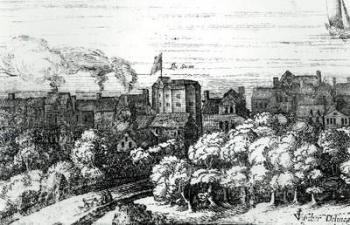 The Swan Theatre on the Bankside as it appeared in 1614 (engraving) (b/w photo) | Obraz na stenu