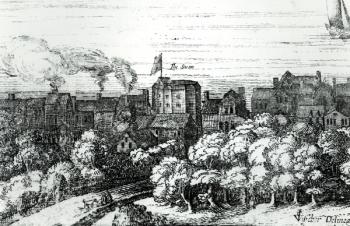 The Swan Theatre on the Bankside as it appeared in 1614 (engraving) (b/w photo) | Obraz na stenu