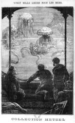 The Nautilus Passengers, illustration from '20,000 Leagues Under the Sea' by Jules Verne (1828-1905) engraved by Henri Theophile Hildibrand (1824-97) Paris, Hetzel (engraving) (b/w photo) | Obraz na stenu