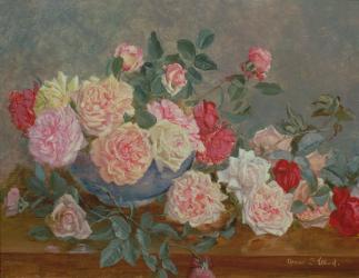 Roses in a Blue Vase, 19th century | Obraz na stenu