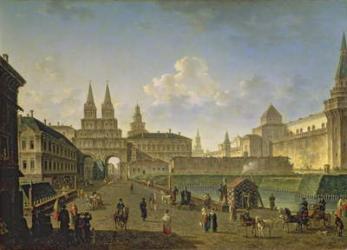 View of the Voskresensky and Nikolsky Gates and the Neglinny Bridge from Tverskay Street in Moscow, 1811 (oil on canvas) | Obraz na stenu