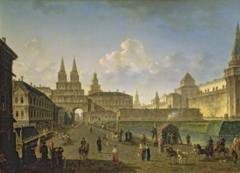 View of the Voskresensky and Nikolsky Gates and the Neglinny Bridge from Tverskay Street in Moscow, 1811 (oil on canvas) | Obraz na stenu