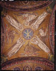 Four angels with the symbols of the evangelists surrounding the chi-rho monogram of Christ, from the vault of the Chapel of the Archdiocese (mosaic) | Obraz na stenu