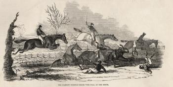 The Harrow Steeple Chase: The Fall at the Brook, from 'The Illustrated London News', 26th April 1845 (engraving) | Obraz na stenu