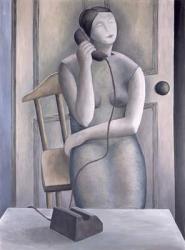 Woman on Phone, 1995 (oil on board) | Obraz na stenu
