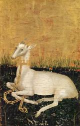 White Hart, from ' The Wilton Diptych' c.1395-99 (egg tempera on oak) (verso) | Obraz na stenu