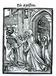 Death and the Abbotess, from 'The Dance of Death', engraved by Hans Lutzelburger, c.1538 (woodcut) (b/w photo) | Obraz na stenu