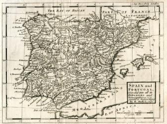 1731 Map of Spain and Portugal by Herman Moll. | Obraz na stenu