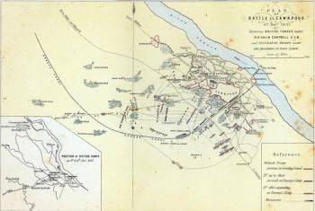 Plan of the Battle of Cawnpoor, 6th December 1857, engraved by Guyot & Wood, pub. by William Mackenzie, c.1860 (coloured engraving) | Obraz na stenu