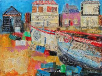 Old Fishing Boats; 2013, acrylic/paper collage | Obraz na stenu