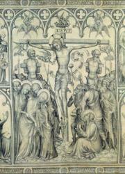 The Parement of Narbonne, detail of the Crucifixion, c.1375 (grisaille on silk) (detail of 83469) | Obraz na stenu