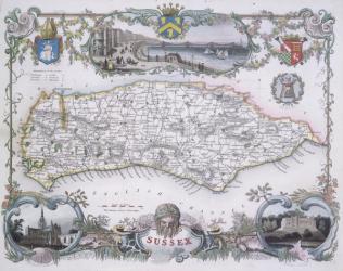 Map of Sussex (colour engraving) | Obraz na stenu