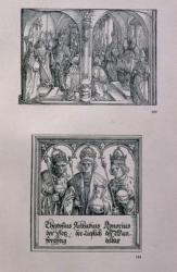 The Triumphal Arch of Emperor Maximilian I (1459-1519): detail showing two panels, (top) an event in the life of Maximilian and (bottom) the Roman Emperor Theodosius I, the Great (c.346-395) and his two sons Emperor Arcadius (377-408) and Emperor Honorius | Obraz na stenu