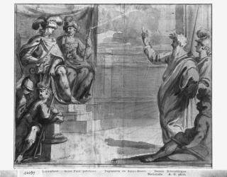 Life of Christ, St. Paul preaching, preparatory study of tapestry cartoon for the Church Saint-Merri in Paris, c.1585-90 (pierre noire & wash & white highlights on paper) | Obraz na stenu