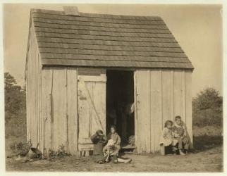 De Marco family shack for cranberry pickers at Forsythe's Bog, Turkeytown, near Pemberton, New Jersey, 1910 (b/w photo) | Obraz na stenu