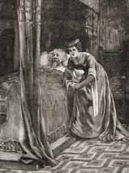 Alice Ferrers at the deathbed of Edward III. Alice Perrers, 1348  1400. Royal mistress of King Edward III of England and lady-in-waiting to Edward's consort, Philippa of Hainault. From Cassell's History of England, published c.1901 | Obraz na stenu