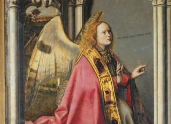 The Angel, Gabriel, making the Annunciation to the Virgin Mary, c.1445 (oil on panel) (detail of 26541) | Obraz na stenu