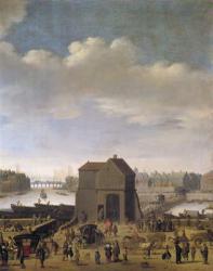 View of the Bridge and Quai de la Tournelle, c.1645 (oil on canvas) (detail of 167349) | Obraz na stenu
