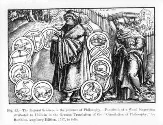 The Natural Sciences in the Presence of Philosophy, from the 1537 German edition of the 'Consolation of Philosophy' by Boethius, illustration from 'Science and Literature in the Middle Ages and Renaissance', written and engraved by Paul Lacroix, 1878 (eng | Obraz na stenu