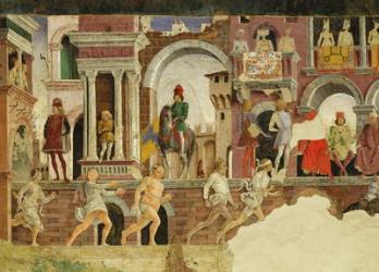 Allegory of April: a performance at the Borso d'Este square, detail of running pedestrians, 1469-70, (fresco) | Obraz na stenu