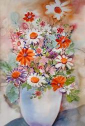 White vase with daisies | Obraz na stenu
