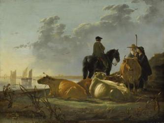 Peasants and Cattle by the River Merwede, c.1655-60 (oil on panel) | Obraz na stenu