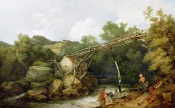 A View near Matlock, Derbyshire with Figures Working beneath a Wooden Conveyor, 1785 (oil on canvas) | Obraz na stenu