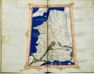 Ms Lat 463 fol.81v-82r Map of Gaul, Belgium, Lyon and Aquitaine (vellum) | Obraz na stenu