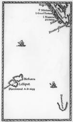 Map of Lilliput and Blefuscu, from the first edition of 'Gulliver's Travels' by Jonathan Swift, 1726 (print) | Obraz na stenu