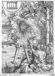 Scene from the Apocalypse, St. John devouring the Book, Latin edition, 1511 (woodcut) (b/w photo) | Obraz na stenu