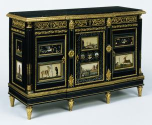 One of a pair of cabinets mounted with late 17th century pietra dura plaques, c.1785 (oak, pine, and beech veneered with ebony and mahogany) | Obraz na stenu