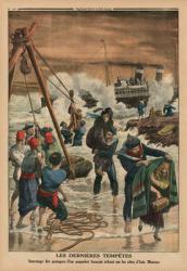 The last sea storms, rescuing the passengers of a French liner lying on the coast of Asia Minor, back cover illustration from 'Le Petit Journal', supplement illustre, 11th January 1914 (colour litho) | Obraz na stenu