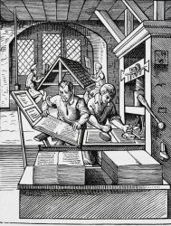 Interior of a 16th century printing house, after an engraving by Jost Amman (1539-91) (litho) | Obraz na stenu