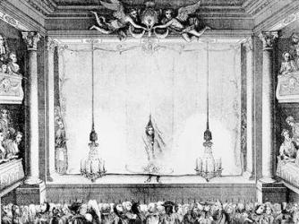 The Comedie Francaise during the Time of Moliere (1622-73) at the Palais Royal Auditorium (engraving) (b/w photo) | Obraz na stenu