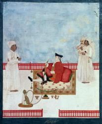 A European Seated on a Terrace with Attendants, c.1760-63 (Indian miniature) | Obraz na stenu