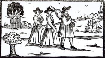 Pilgrims departing for the New World (woodcut) (b/w photo) | Obraz na stenu