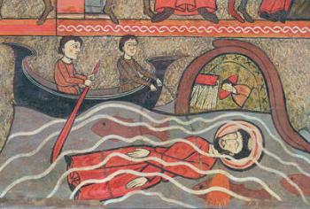 Martyrdom of Saint Clement, detail from an altar frontal with scenes from the life of Saint Clement, from the Church of Sant Climent de Taüll, Vall de Boi, Alta Ribagorça, 2nd half 13th century (tempera on panel) (detail of 498166) | Obraz na stenu