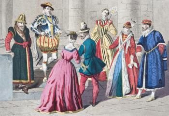 English fashions of the 16th century, from 'The National and Domestic History of England' by William Hickman Smith Aubrey (1858-1916) published London, c.1890 (colour litho) | Obraz na stenu