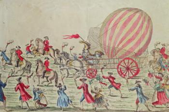 The Return of the Hot-Air Balloon to Paris, after the Experiment at the Champ de Mars by the Montgolfier Brothers, 2nd December 1783 (coloured engraving) | Obraz na stenu