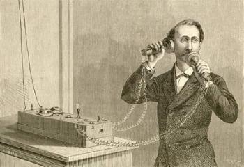 An early telephone. From El Museo Popular published Madrid, 1887 | Obraz na stenu
