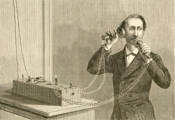 An early telephone. From El Museo Popular published Madrid, 1887 | Obraz na stenu