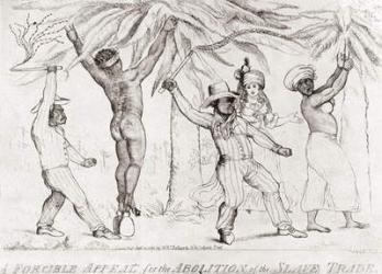 Slave trading in the 19th century. Slave traders punishing slaves. From a contemporary print. | Obraz na stenu