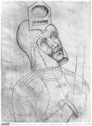 Soldier wearing a visored helmet, from the The Vallardi Album (pen & ink on paper) (b/w photo) | Obraz na stenu